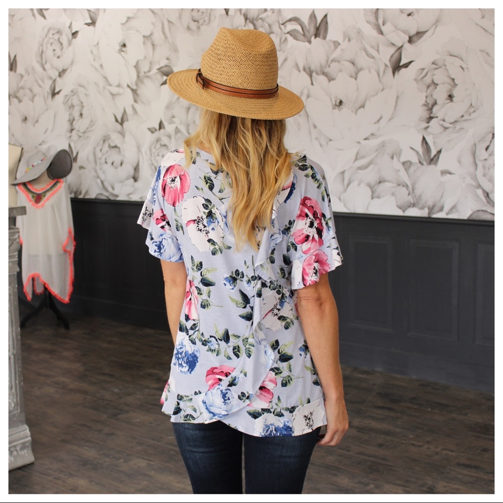 ✨LAST ONE✨Blue Floral Ruffle Tunic - Picture 6 of 6